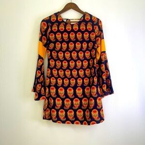 Gianni Bini- Colorful Orange & Navy  MIDI Boho Dress Size Small